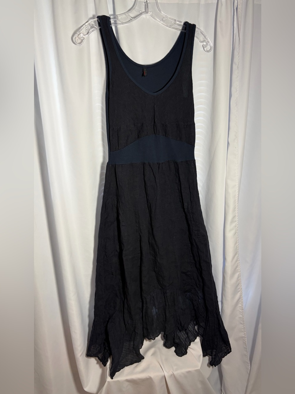 INIZIO Black Linen Blend Tank Dress with Asymmetrical Hem size M